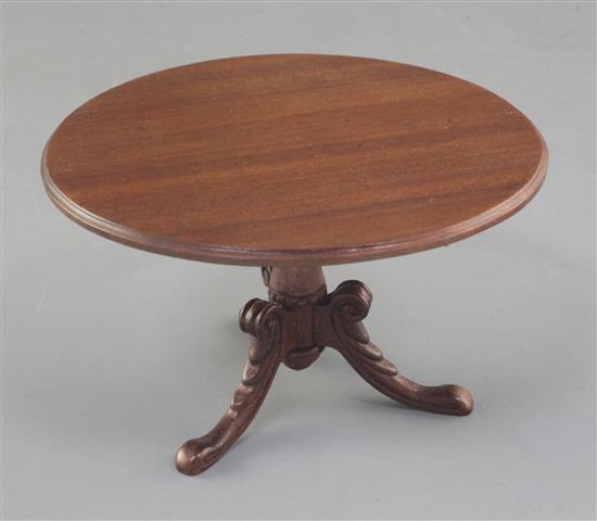 Denis Hillman. A Regency style mahogany miniature circular tilt top breakfast table, top 4in. diameter